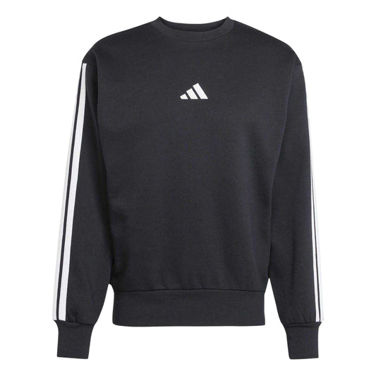 Black-White - Front - Adidas Mens Essentials 3 Stripes Fleece Sweatshirt