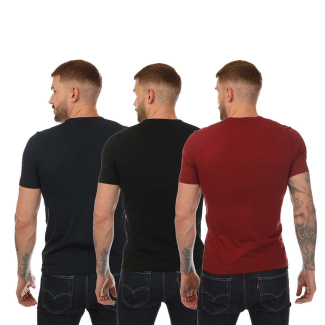 Black-Navy-Red - Back - Hugo Mens Logo T-Shirt (Pack of 3)