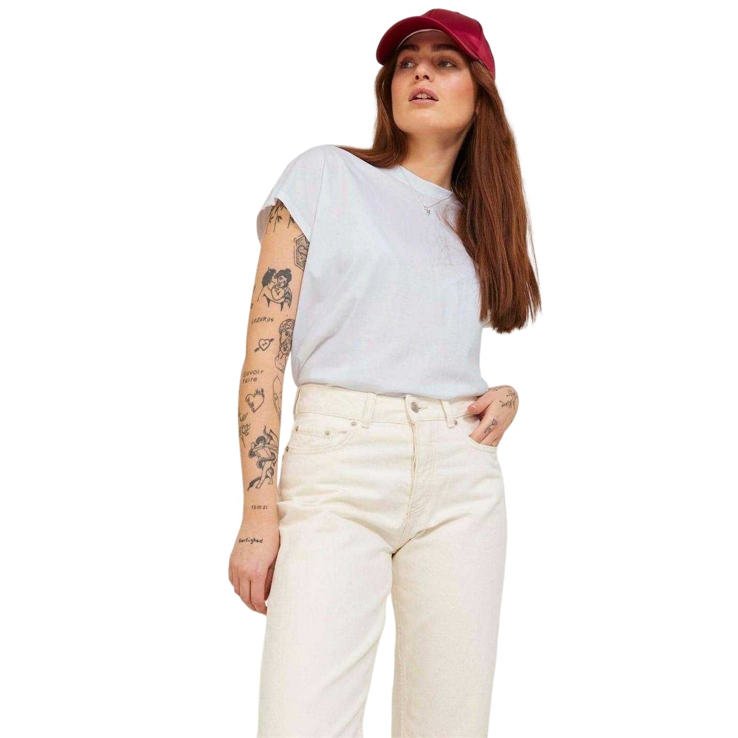 Bright White - Side - JJXX Womens-Ladies Plain Boxy Sleeveless T-Shirt