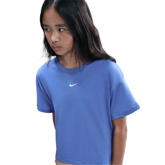 Mid Blue - Front - Nike Girls Swoosh Regular T-Shirt