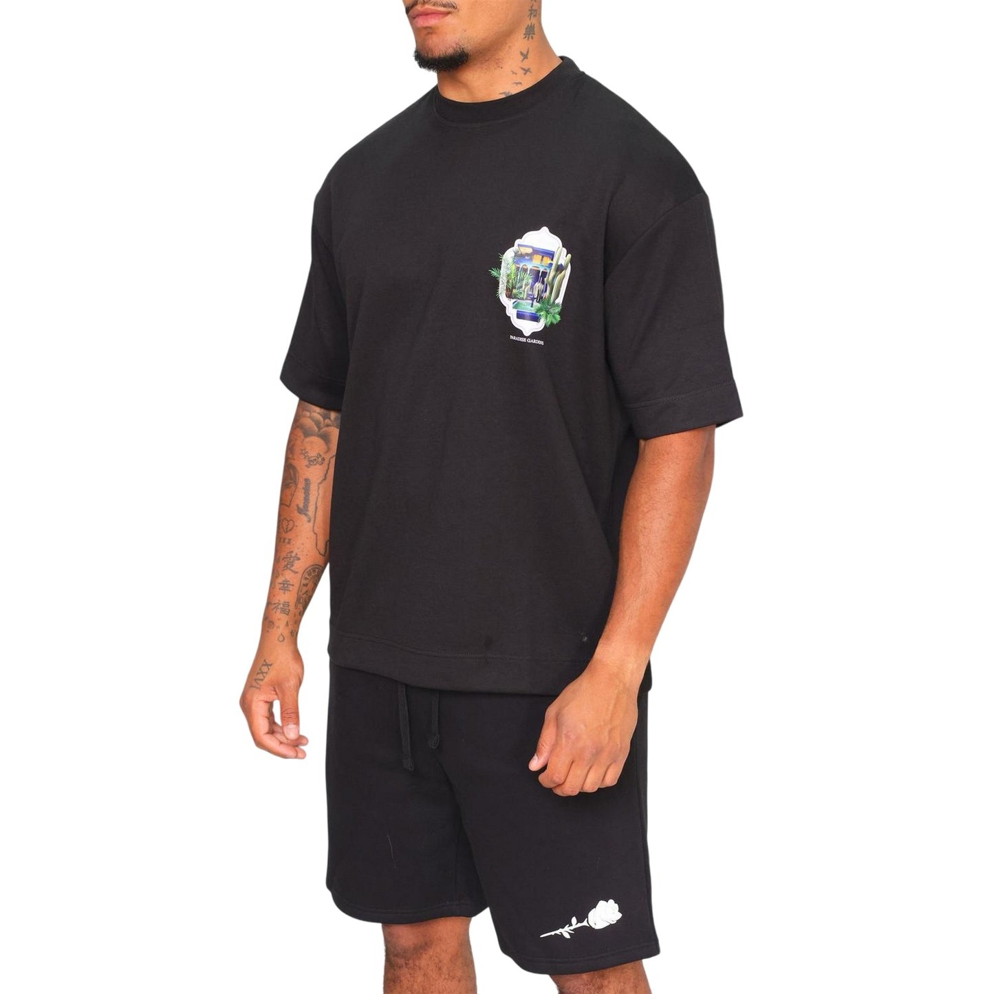 Black - Side - Rose London Mens Paradise Gardens T-Shirt