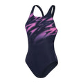 Navy-Pink - Front - Speedo Womens-Ladies Hyper Boom Placement Muscleback One Piece Swimsuit