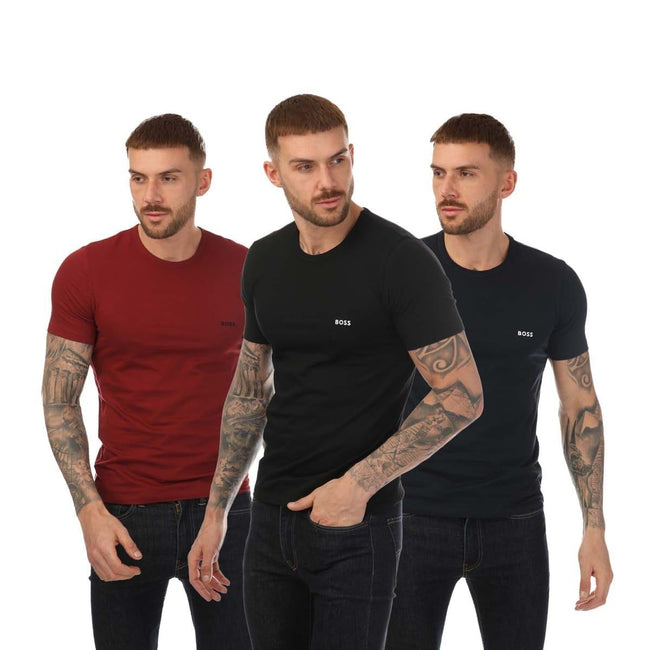 Black-Navy-Red - Front - Hugo Mens Logo T-Shirt (Pack of 3)