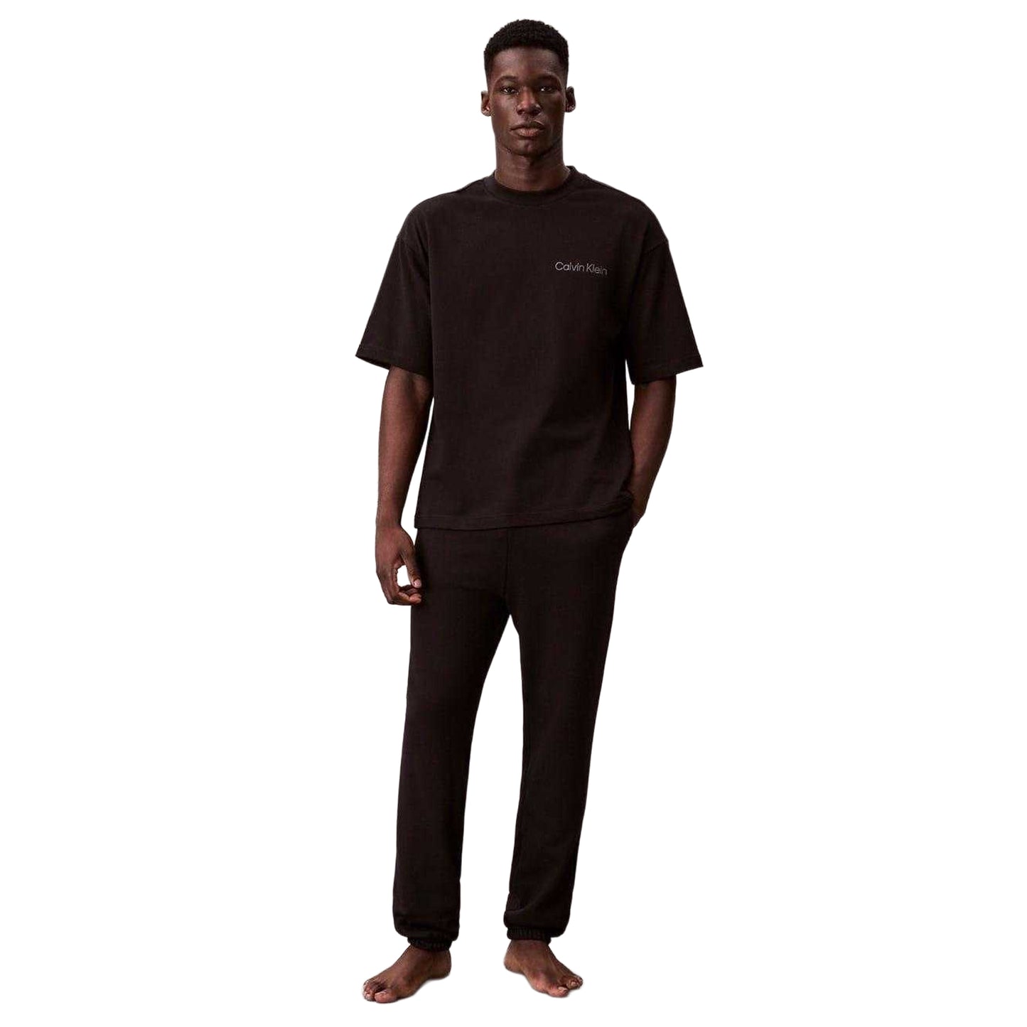 Black - Pack Shot - Calvin Klein Mens Logo Crew Neck T-Shirt