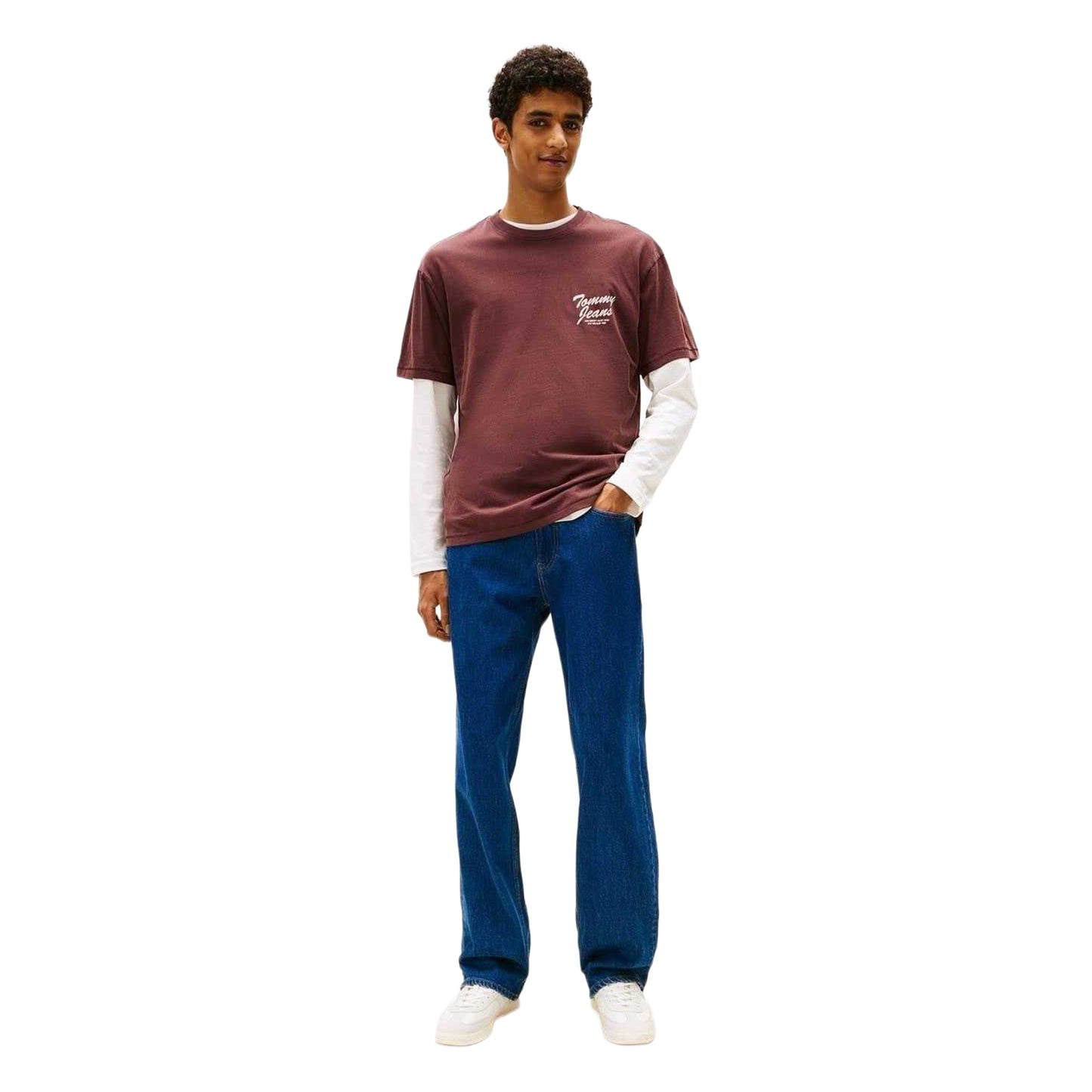 Brown - Lifestyle - Tommy Jeans Mens Lettering Ribbed Collar T-Shirt