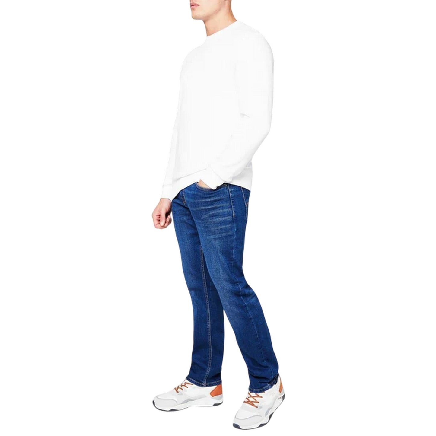 Mid Wash - Pack Shot - Lee Cooper Mens Belted Straight Jeans