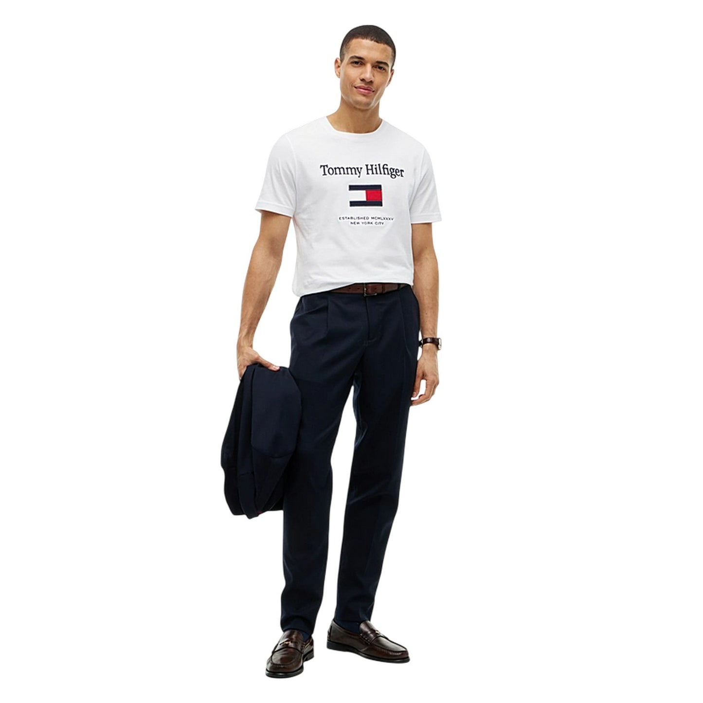 White - Pack Shot - Tommy Hilfiger Mens Flag Embroidered T-Shirt