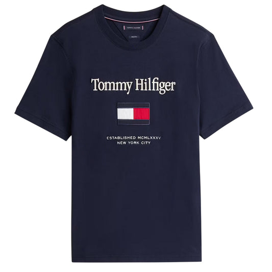 Desert Sky - Front - Tommy Hilfiger Mens Flag Embroidered T-Shirt