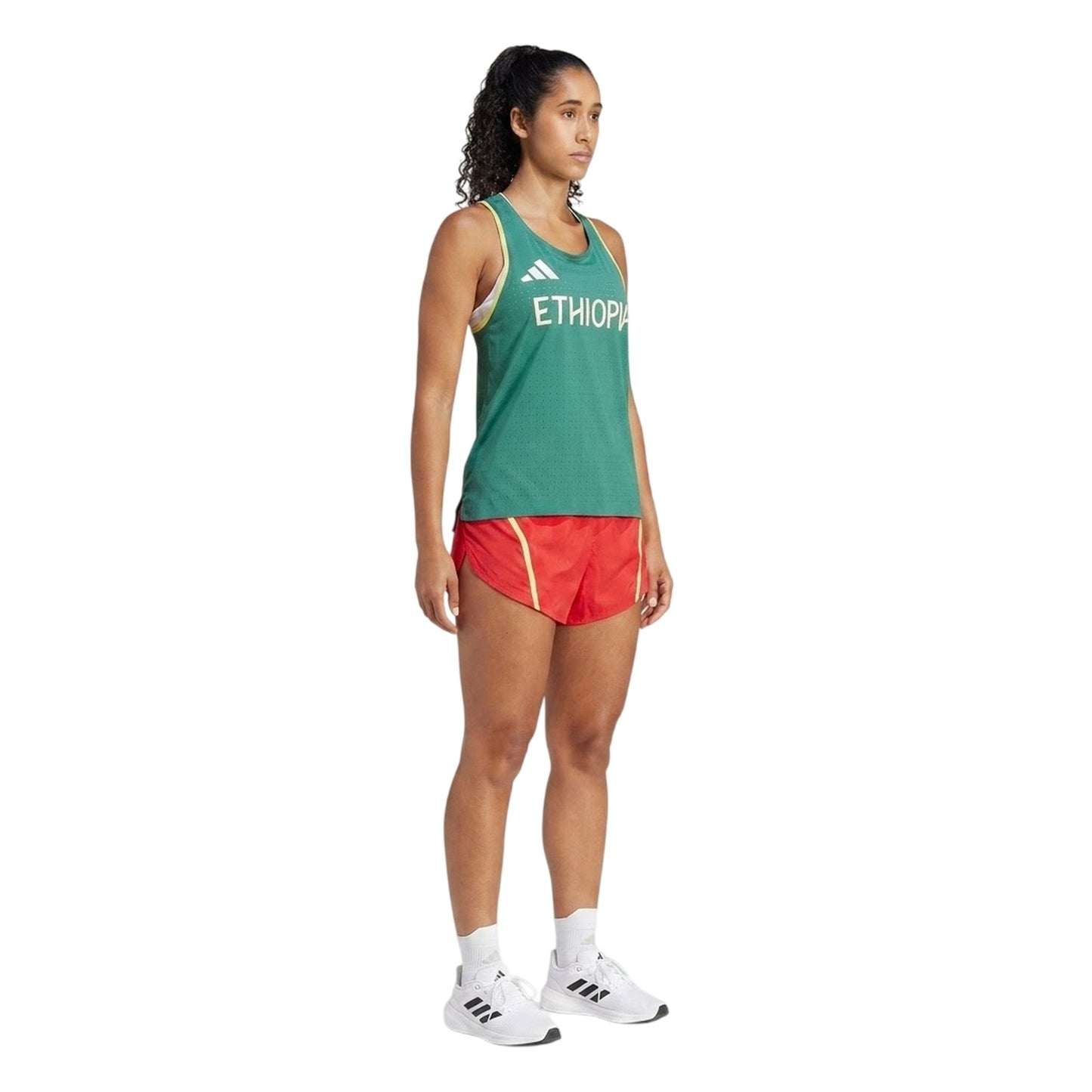 Green - Close up - Adidas Womens-Ladies Ethiopia Running Tank Top