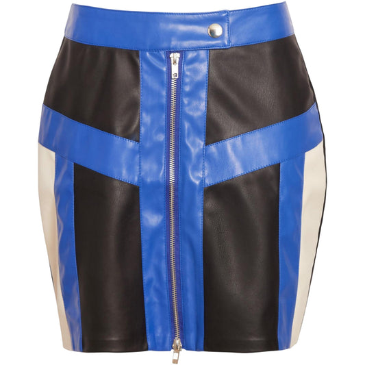 Blue - Front - Influence Womens-Ladies Motor Sport Faux Leather Slim Mini Skirt