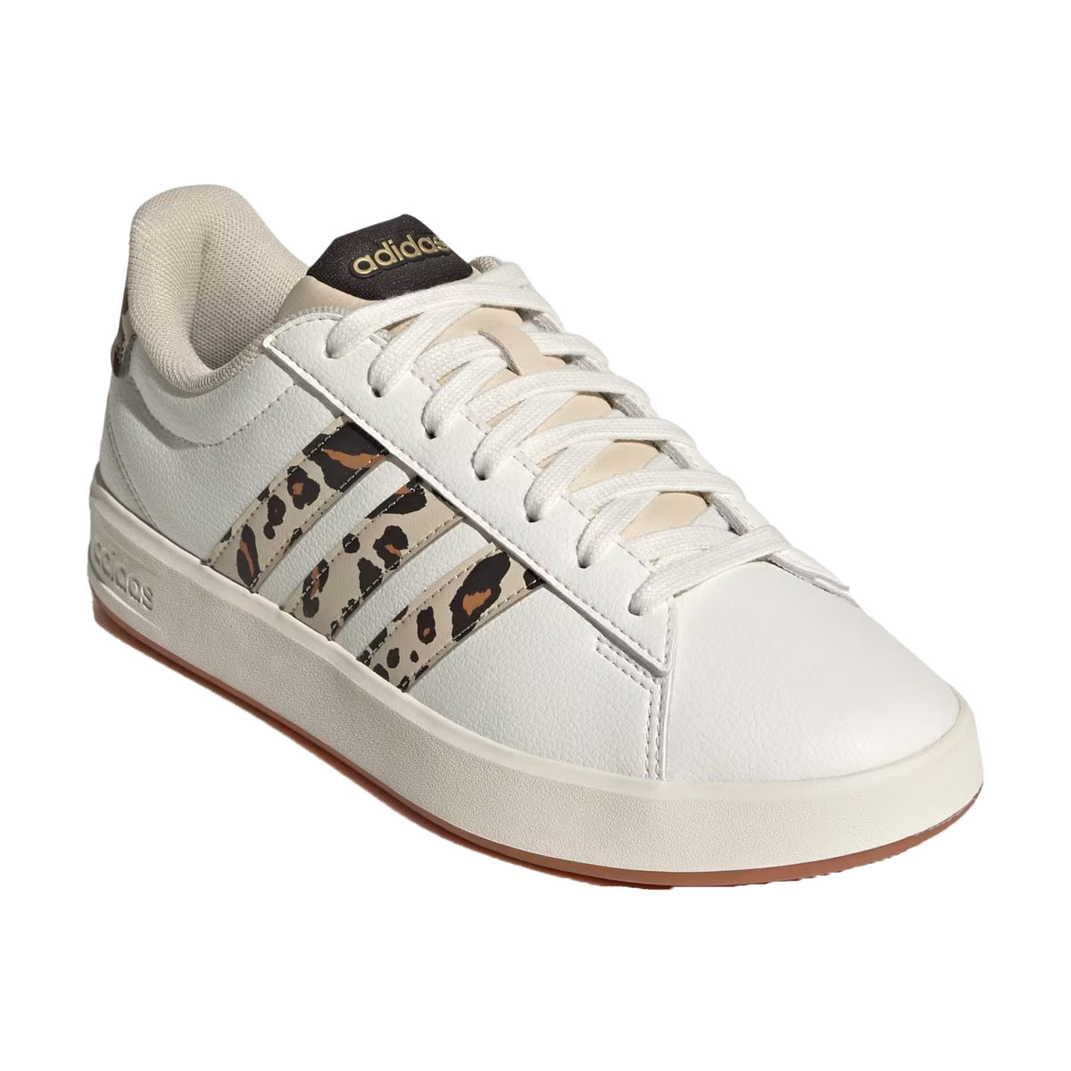 White-Leopard - Pack Shot - Adidas Womens-Ladies Grand Court Platform Trainers