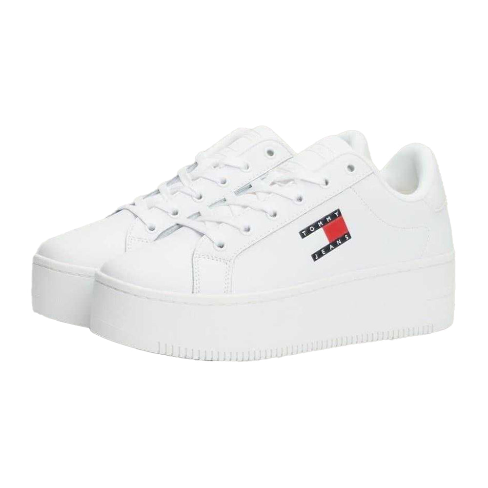 White - Lifestyle - Tommy Jeans Womens-Ladies Icon Leather Flatform Trainers
