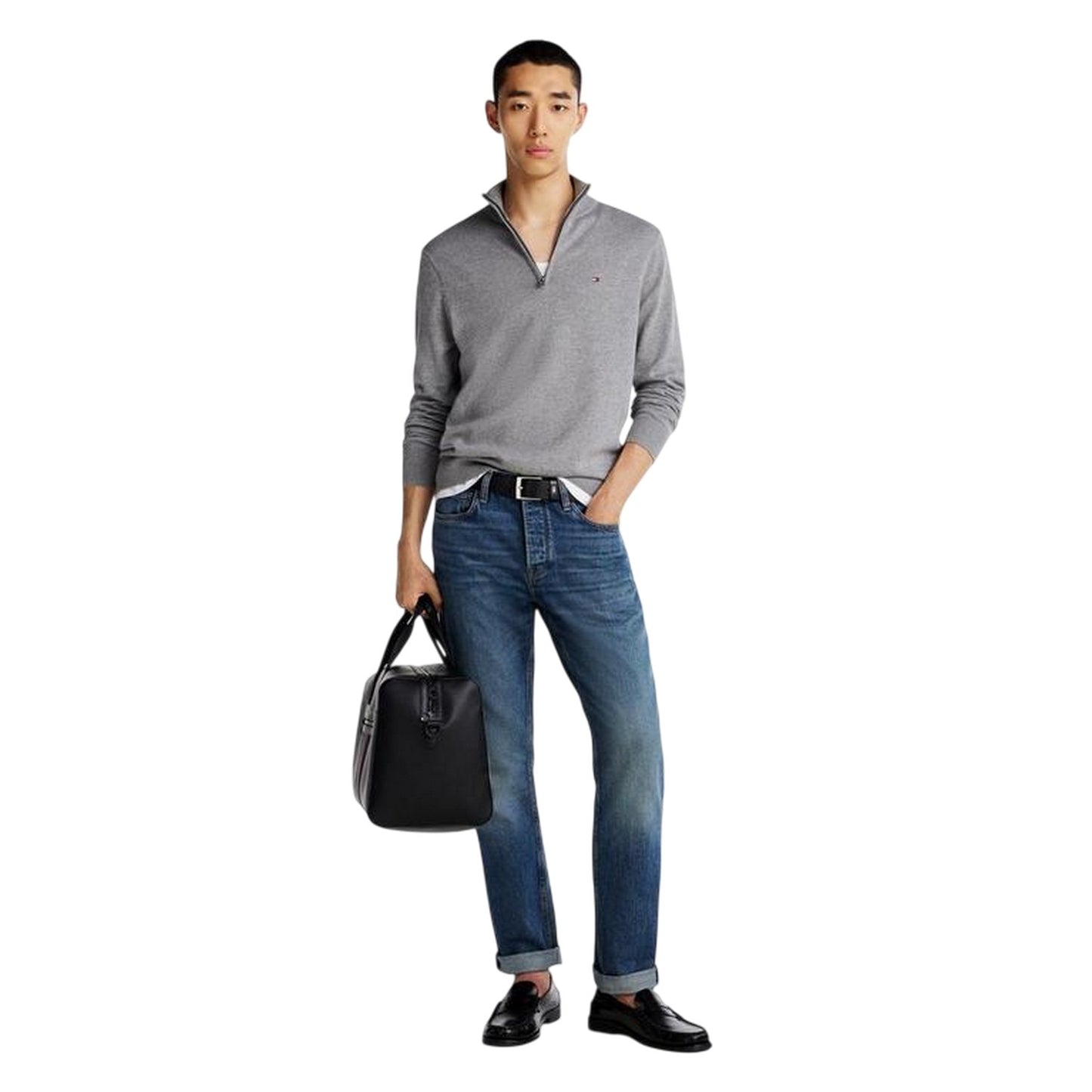 Medium Grey - Lifestyle - Tommy Hilfiger Mens Quarter Zip Regular Jumper