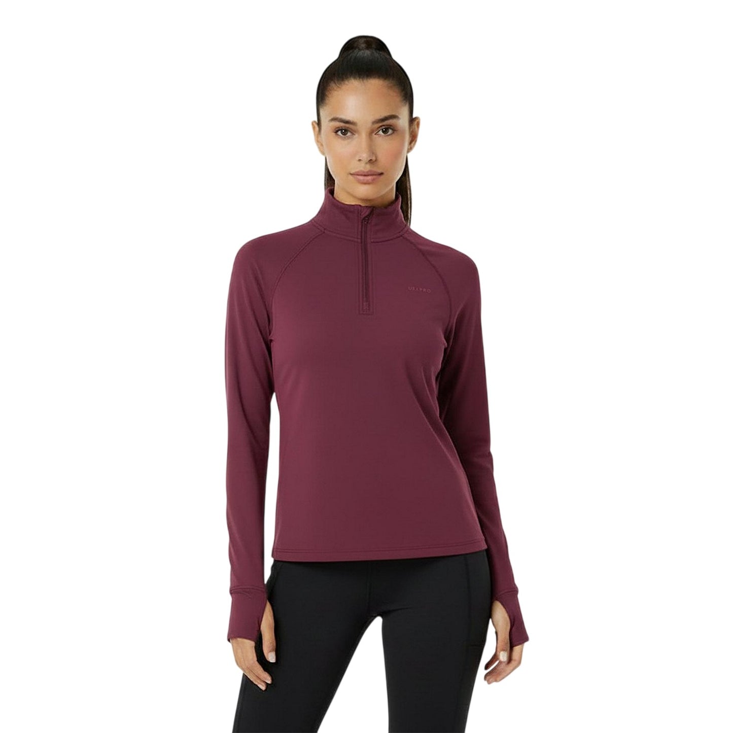 Charcoal - Close up - USA Womens-Ladies Plain Long-Sleeved Base Layer Top