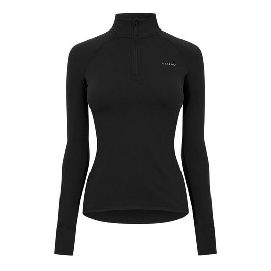 Black - Front - USA Womens-Ladies Plain Long-Sleeved Base Layer Top
