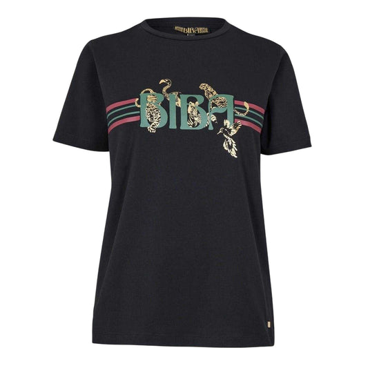 Black - Front - Biba Womens-Ladies Leopard Cotton Logo T-Shirt