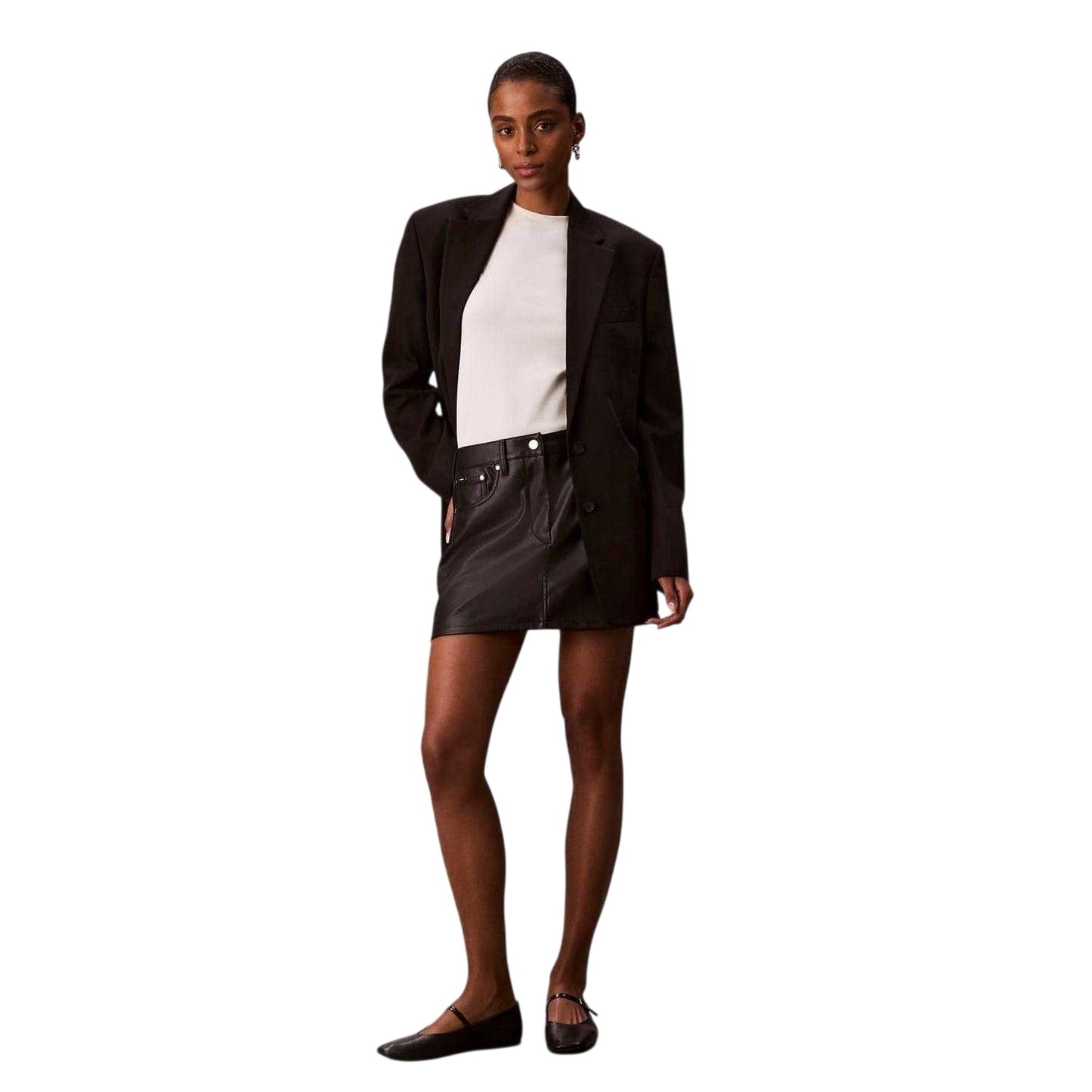 Black - Side - Calvin Klein Womens-Ladies Jeans Leather Mini Skirt
