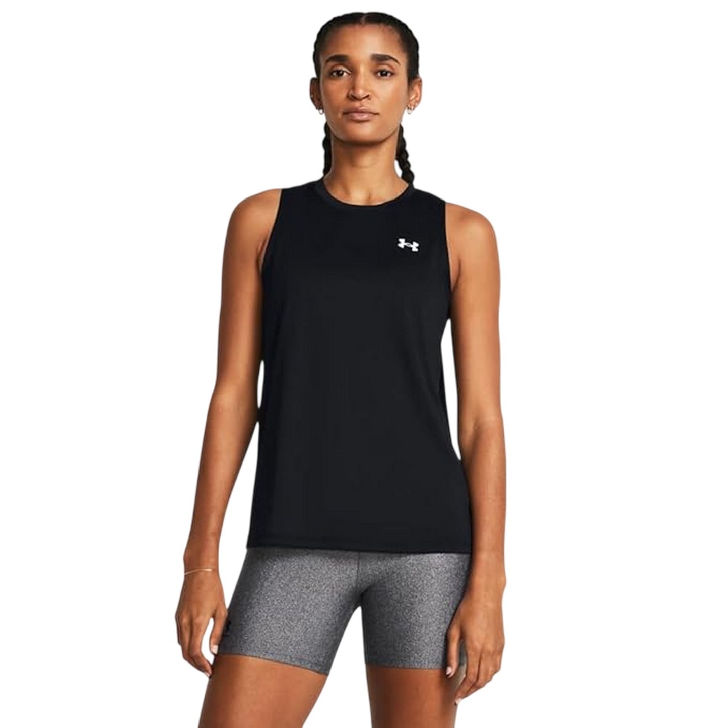 Black-White - Side - Under Armour Womens-Ladies Tech Solid Technical Vest Top
