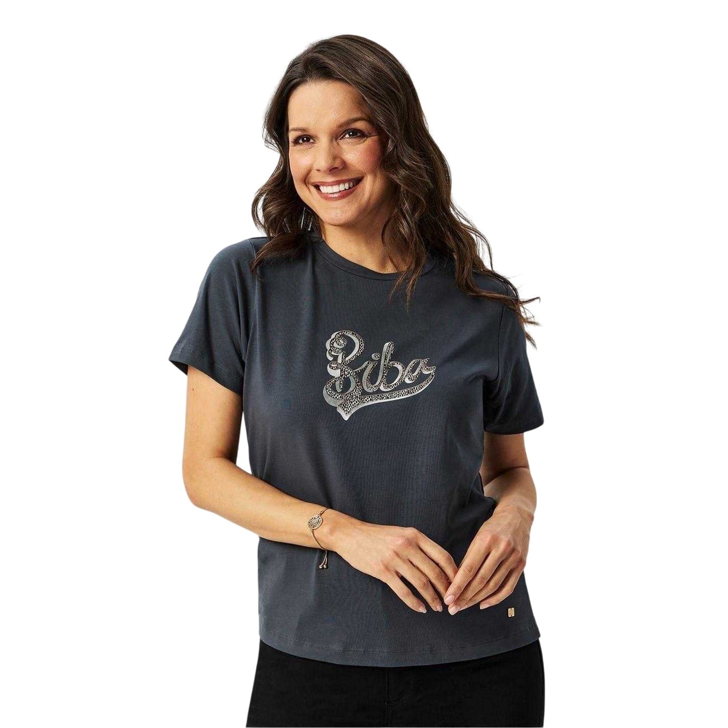 Grey - Side - Biba Womens-Ladies Logo Printed Cotton T-Shirt