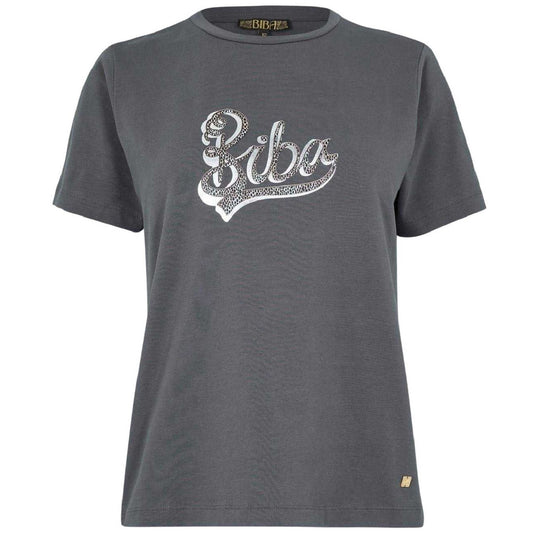Grey - Front - Biba Womens-Ladies Logo Printed Cotton T-Shirt