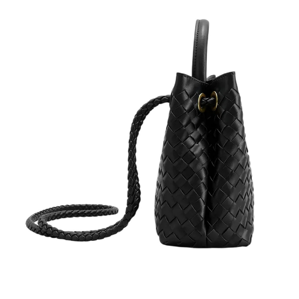 Black - Side - Where´s That From Woven Leather Tote Bag