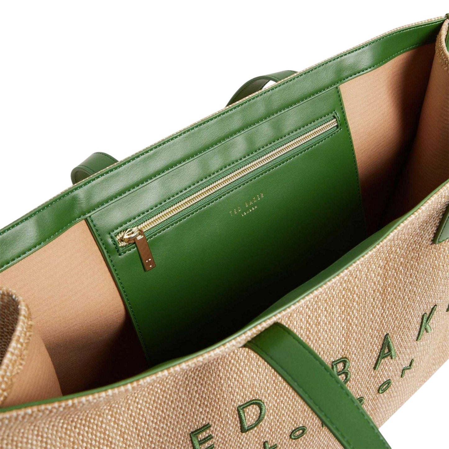 Green - Side - Ted Baker Raffia Tote Bag