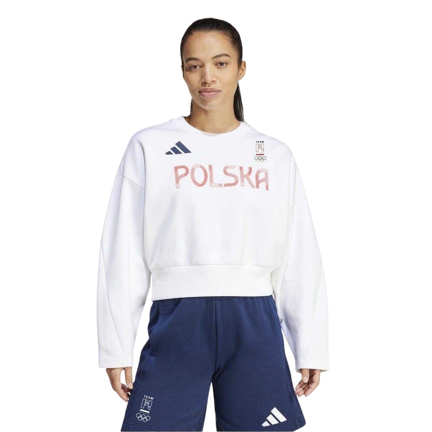 White - Side - Adidas Womens-Ladies Poland Drop Shoulder Boxy Sweatshirt