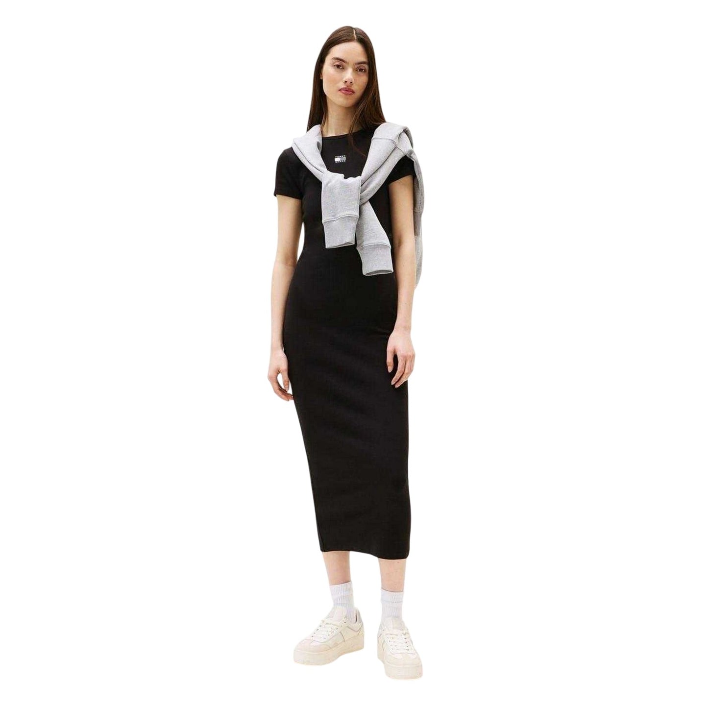 Black - Back - Tommy Jeans Womens-Ladies Badge Crew Neck Bodycon Dress