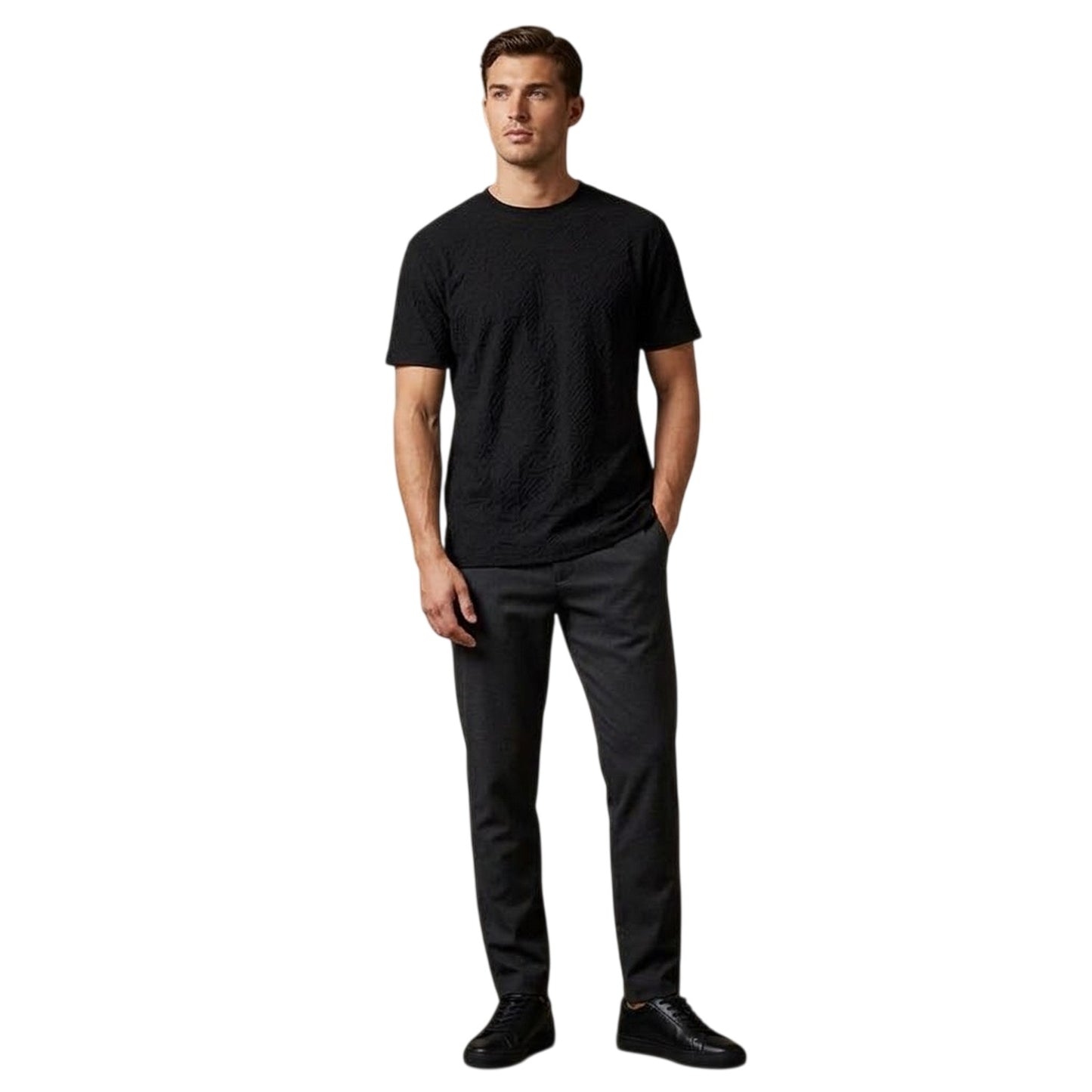 Black - Side - Armani Exchange Mens Textured Crew Neck Regular T-Shirt