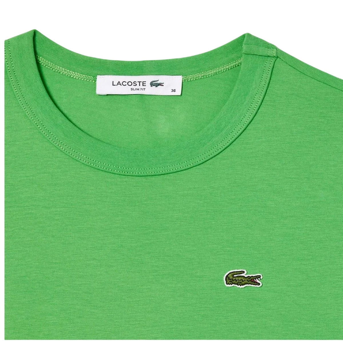 Green - Side - Lacoste Womens-Ladies Logo Crew Neck Slim T-Shirt