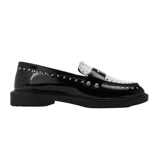 Coco-Black - Front - Steve Madden Womens-Ladies Studded Formal Block Heel Penny Loafers
