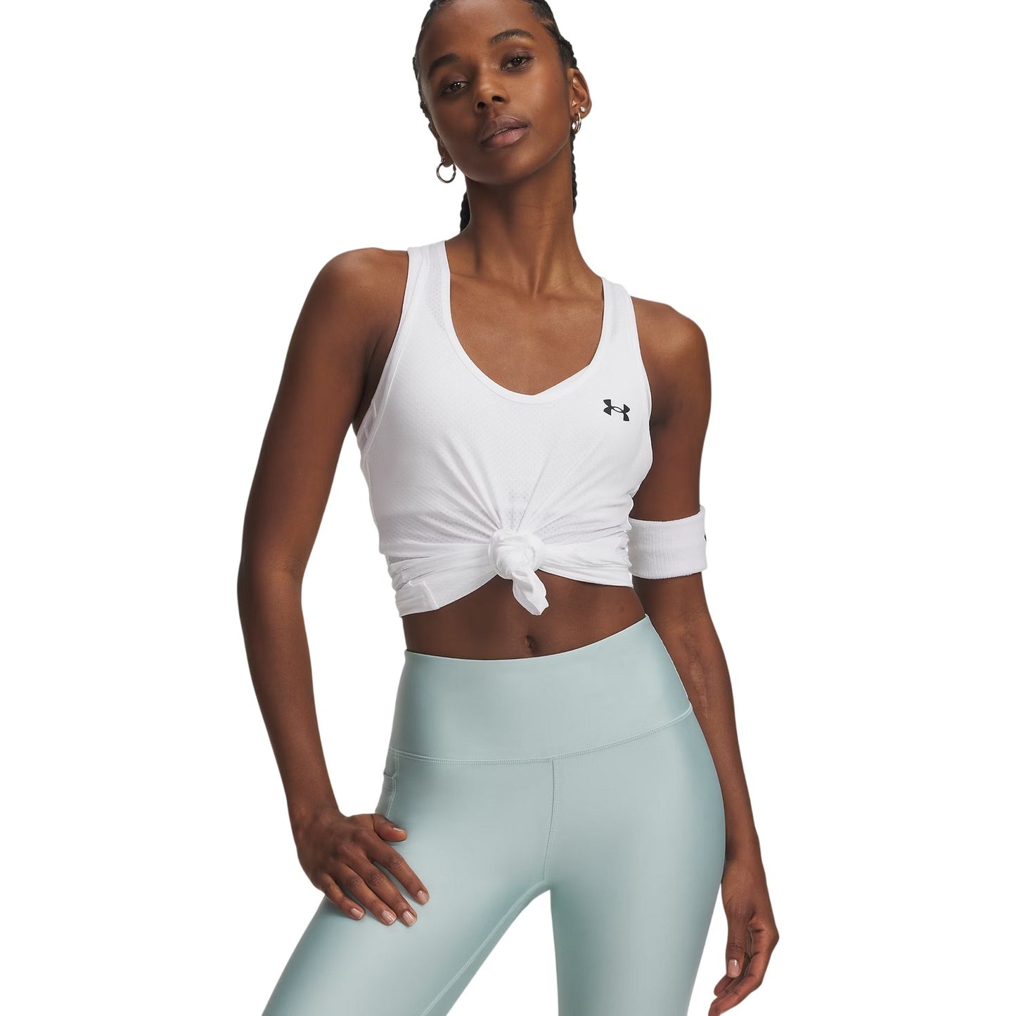 White-Black - Side - Under Armour Womens-Ladies Tech Sleeveless Tank Top