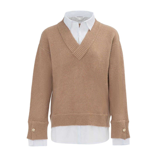 Beige - Front - Miso Womens-Ladies Knitted 2 in 1 Jumper