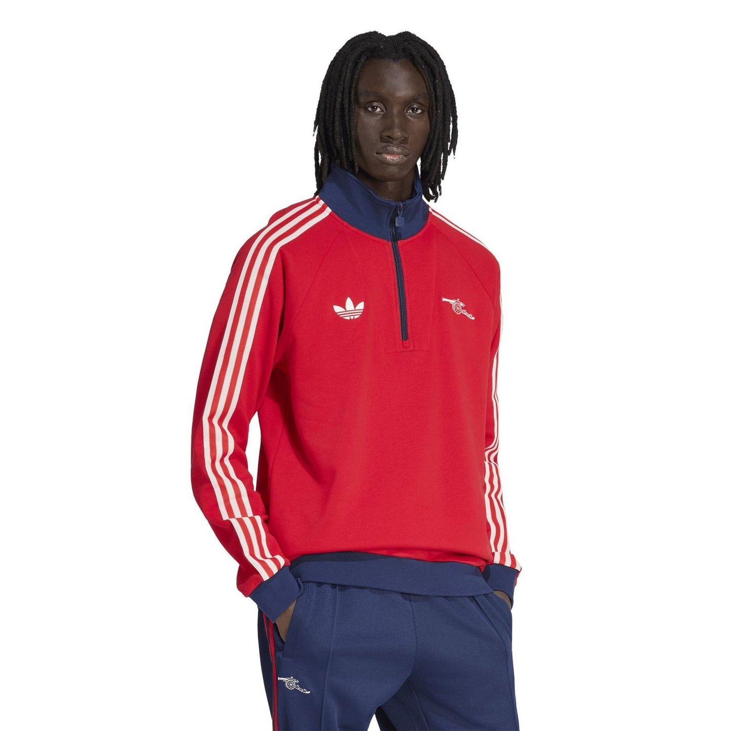 Red-White - Side - Arsenal FC Mens Adidas Half Zip Raglan Jumper