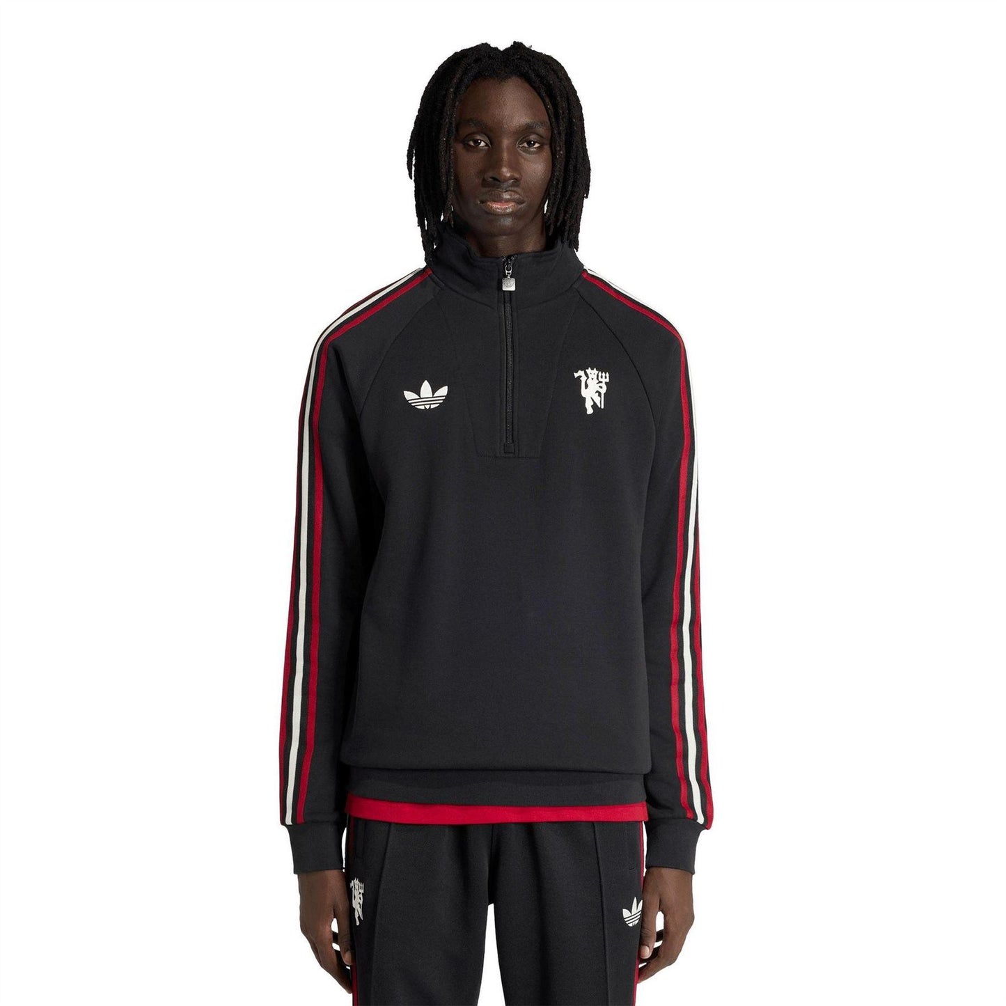 Black-White - Side - Manchester United FC Mens Originals Adidas Half Zip Jumper