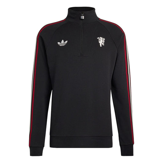 Black-White - Front - Manchester United FC Mens Originals Adidas Half Zip Jumper