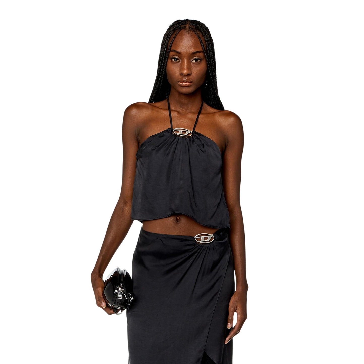 Jet Black - Side - Diesel Womens-Ladies Halter Neck Relaxed Fit Tank Top