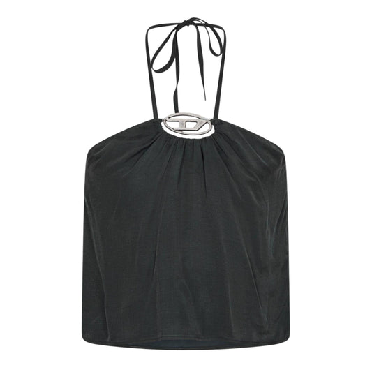 Jet Black - Front - Diesel Womens-Ladies Halter Neck Relaxed Fit Tank Top