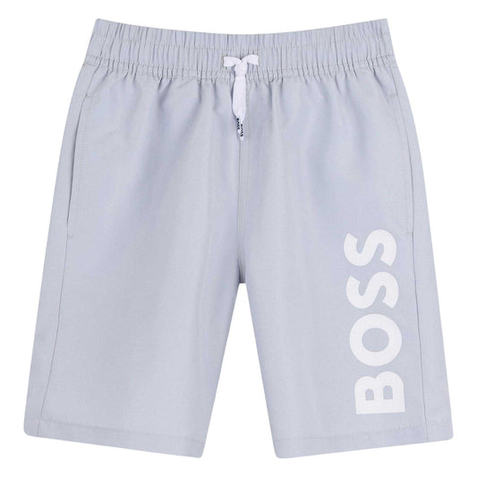 Pale Blue - Front - Boss Childrens-Kids Logo Swim Shorts