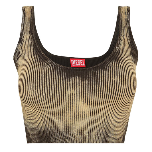 Black-Beige - Front - Diesel Womens-Ladies Cropped Slim Tank Top