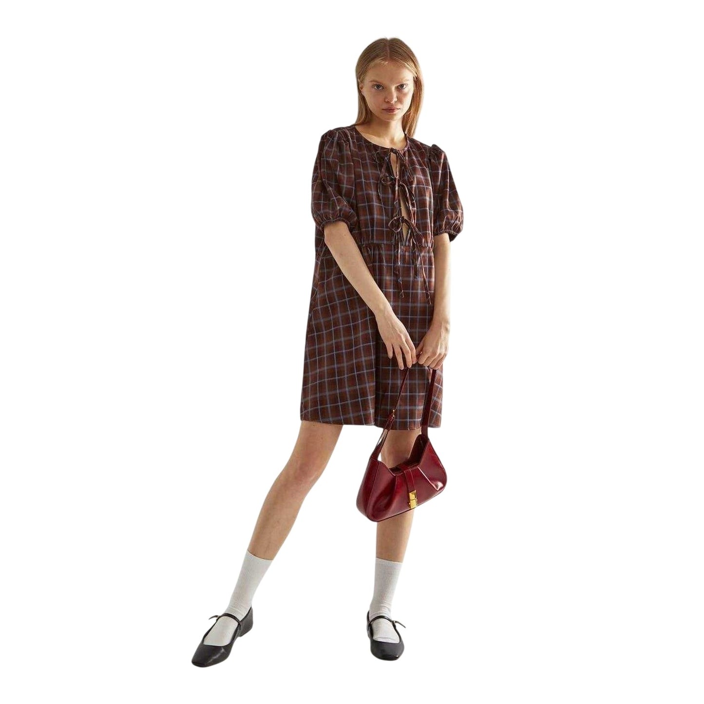 Brown - Side - Glamorous Womens-Ladies Front Tie Puff Sleeve Mini Dress