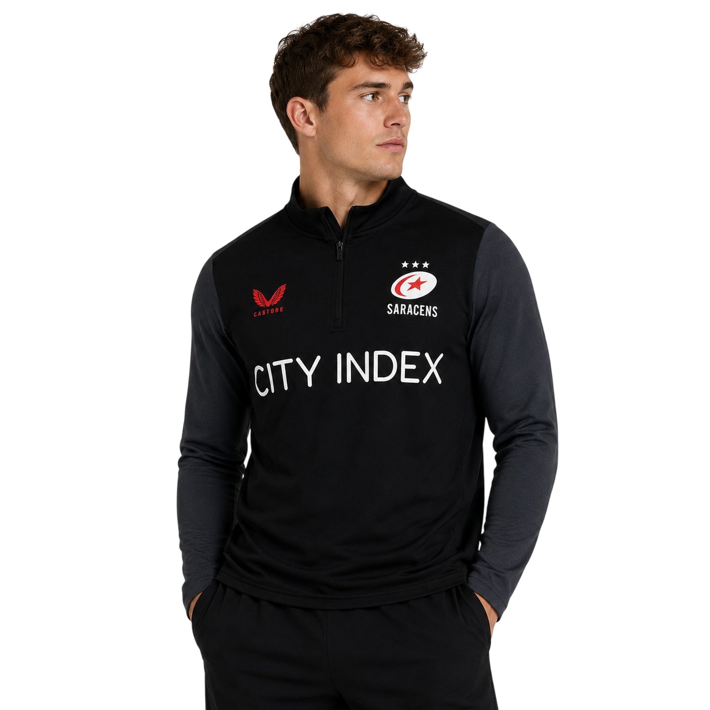 Caviar-Ebony - Side - Castore Mens Saracens Fleece Track Top