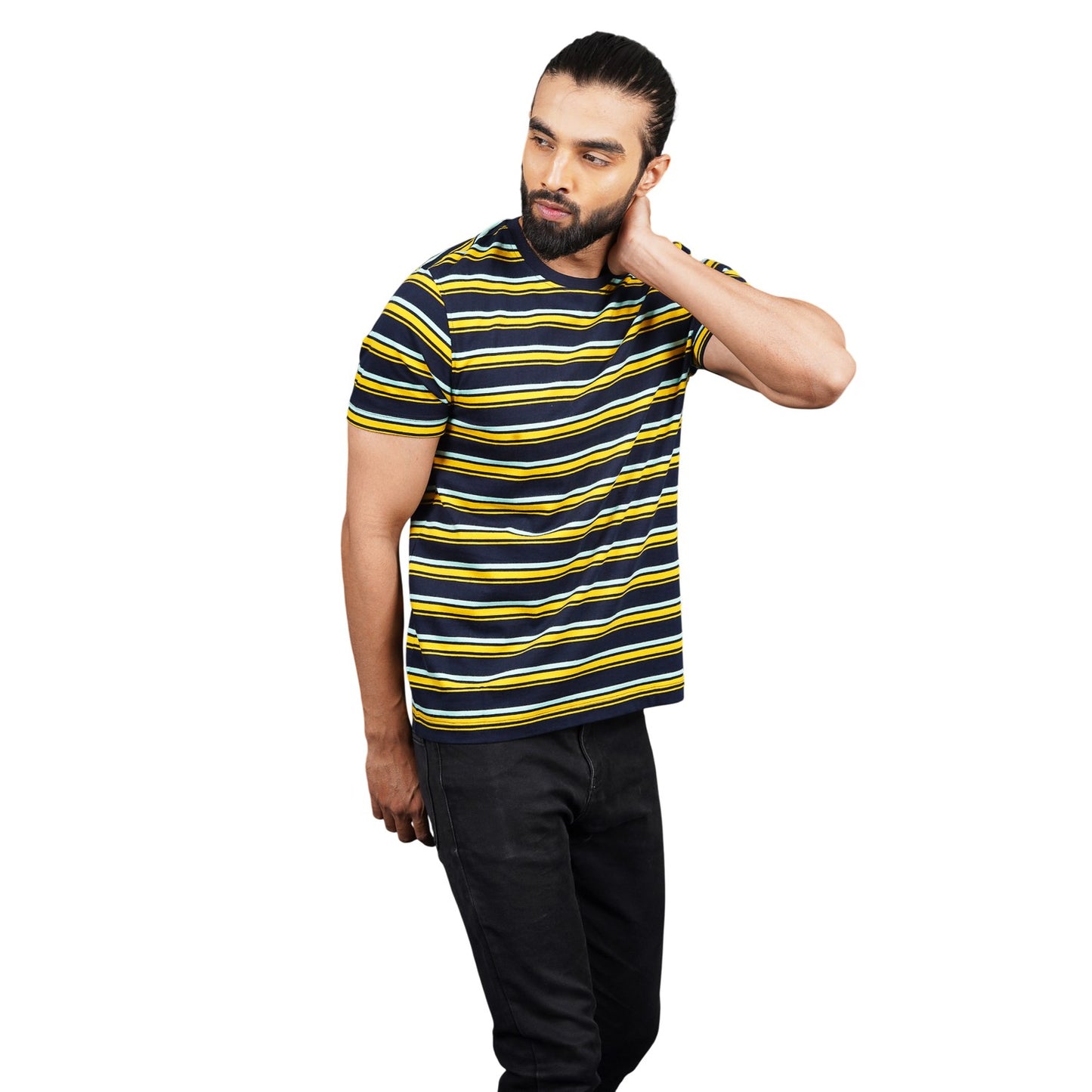 Yellow-Black - Side - Farah Childrens-Kids Tobago Striped Logo Regular T-Shirt