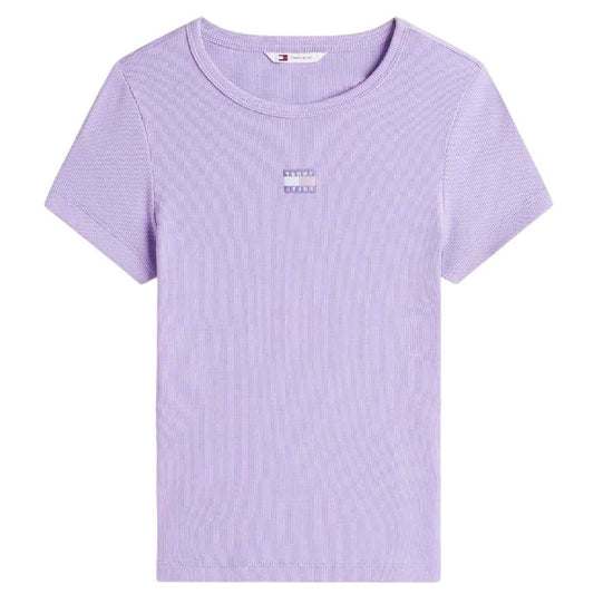 Purple - Front - Tommy Jeans Womens-Ladies Badge Ribbed Regular T-Shirt