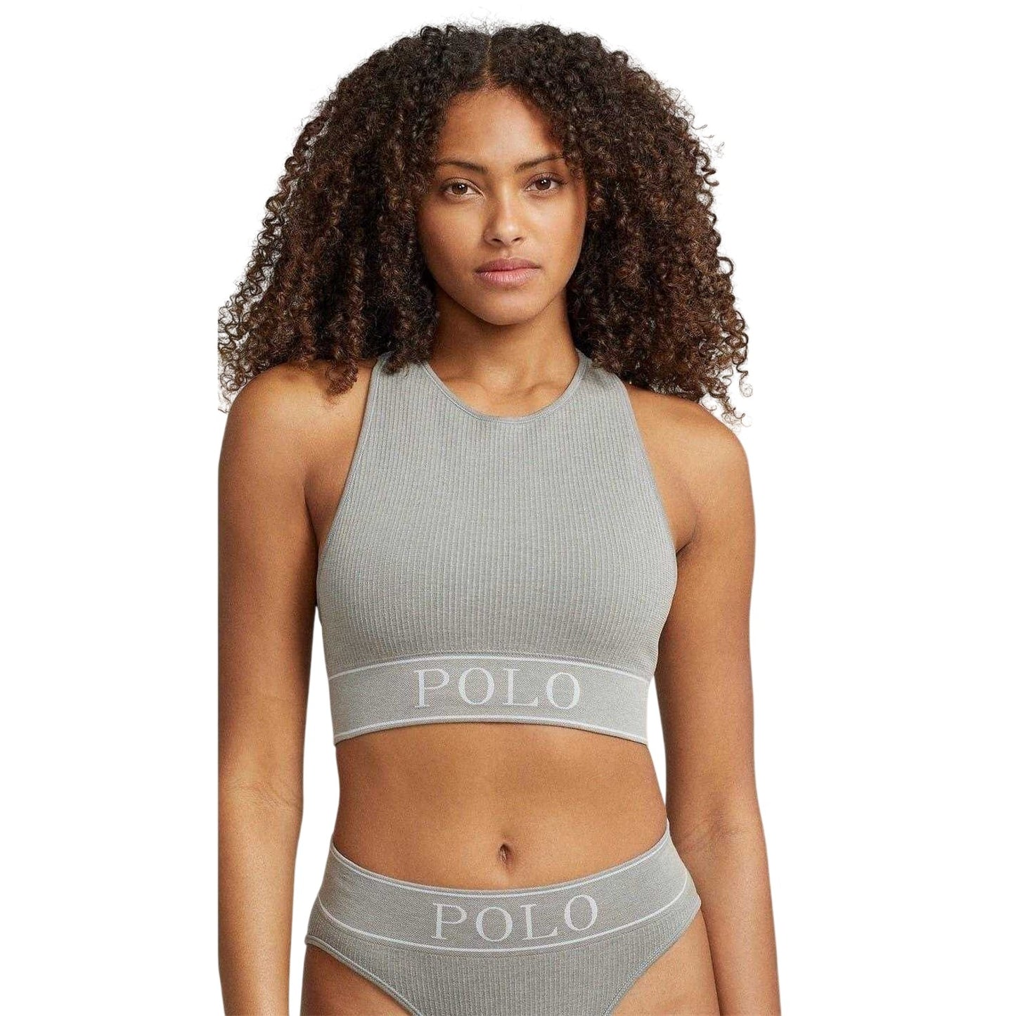 Heather Grey - Side - Ralph Lauren Womens-Ladies Crew Neck Slim Tank Top