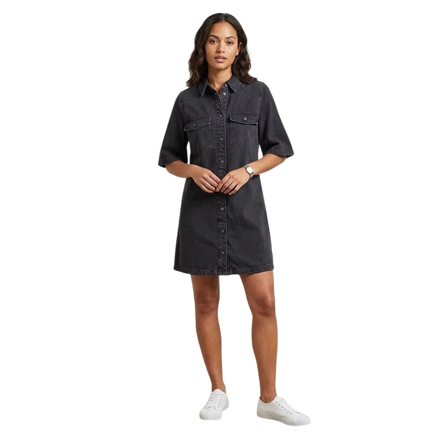 Black - Lifestyle - Noisy May Womens-Ladies Denim Shirt Dress