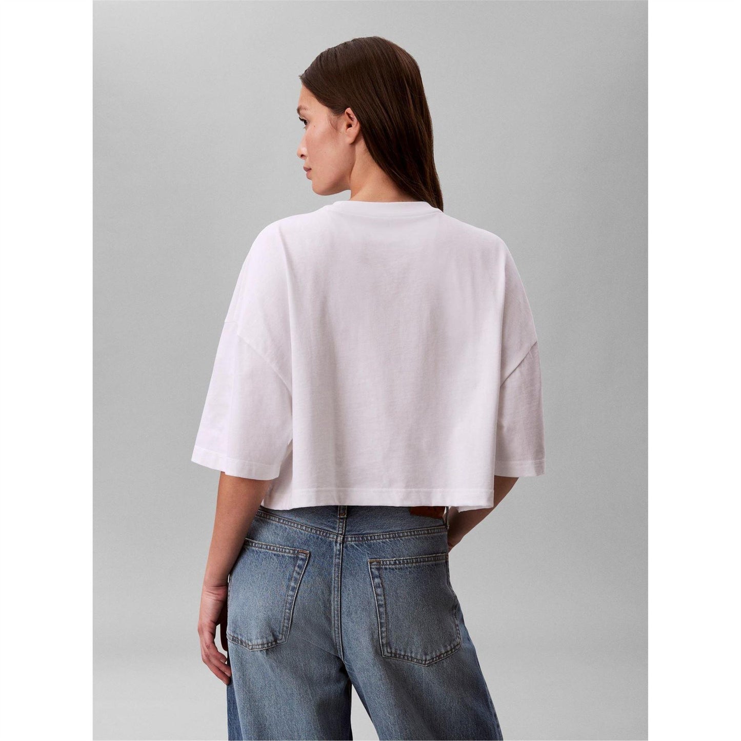 Bright White - Pack Shot - Calvin Klein Womens-Ladies Oversized Crop T-Shirt