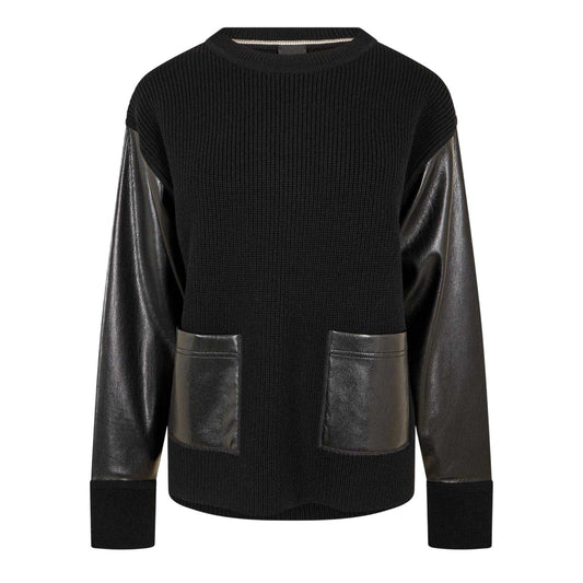 Black - Front - Boss Womens-Ladies Fanalian Faux Leather Sweatshirt
