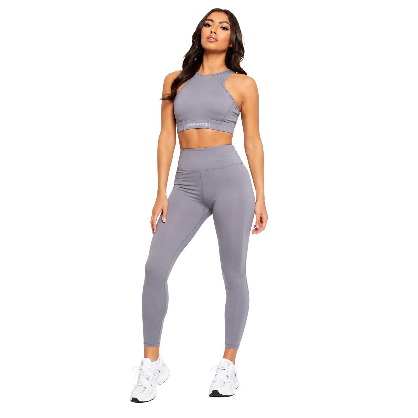 Grey - Side - Missy Empire Womens-Ladies Racerback Gym Sports Bra