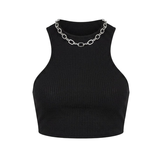 Black - Front - Missy Empire Womens-Ladies Racer Crop Top